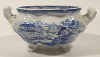 Antique c. 1850-1861 Thomas Till & Son Victorian Blue and White Royal Cottage Pattern Soup Tureen or Sugar Bowl Porcelain Dish with Handles