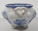 Antique c. 1850-1861 Thomas Till & Son Victorian Blue and White Royal Cottage Pattern Soup Tureen or Sugar Bowl Porcelain Dish with Handles