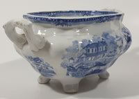 Antique c. 1850-1861 Thomas Till & Son Victorian Blue and White Royal Cottage Pattern Soup Tureen or Sugar Bowl Porcelain Dish with Handles