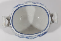 Antique c. 1850-1861 Thomas Till & Son Victorian Blue and White Royal Cottage Pattern Soup Tureen or Sugar Bowl Porcelain Dish with Handles