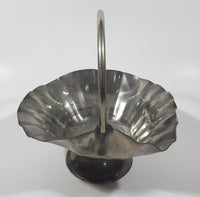 Vintage Genuine Pewter Frilled Metal Pedestal Dish with Handle