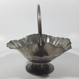 Vintage Genuine Pewter Frilled Metal Pedestal Dish with Handle