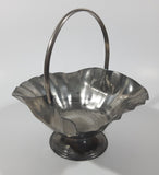 Vintage Genuine Pewter Frilled Metal Pedestal Dish with Handle