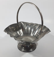 Vintage Genuine Pewter Frilled Metal Pedestal Dish with Handle