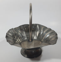 Vintage Genuine Pewter Frilled Metal Pedestal Dish with Handle