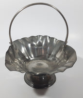 Vintage Genuine Pewter Frilled Metal Pedestal Dish with Handle