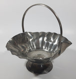 Vintage Genuine Pewter Frilled Metal Pedestal Dish with Handle