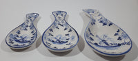 Vintage Delft Blue and White Windmill and Flower Decor Ceramic Spoon Rest Set of 3 Different Sizes