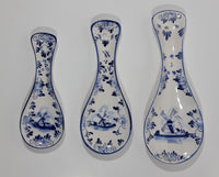 Vintage Delft Blue and White Windmill and Flower Decor Ceramic Spoon Rest Set of 3 Different Sizes