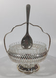 Vintage Mayell Glass Condiment Serving Dish in Silver Plated Basket Holder with Spoon