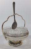 Vintage Mayell Glass Condiment Serving Dish in Silver Plated Basket Holder with Spoon