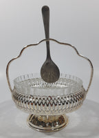 Vintage Mayell Glass Condiment Serving Dish in Silver Plated Basket Holder with Spoon