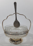 Vintage Mayell Glass Condiment Serving Dish in Silver Plated Basket Holder with Spoon