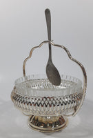 Vintage Mayell Glass Condiment Serving Dish in Silver Plated Basket Holder with Spoon