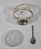 Vintage Mayell Glass Condiment Serving Dish in Silver Plated Basket Holder with Spoon