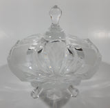 Vintage Hand Cut 24% Leaded Crystal Glass 5 3/4" Tall Tri-Footed Candy Dish Bowl with Lid Made in Yugoslavia