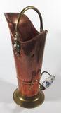 Vintage Lions Head Copper and Brass 7 1/2" Tall Ash Scuttle Bucket with Delft Blue Porcelain Hand Painted Handle