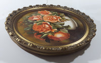 Vintage Original 1981 A. Froese Pink Rose Flower Bouquet in White Planter Vase Still Life Oil Painting Oval Shaped 19" x 23" Gold Ornate Carved Wood Frame