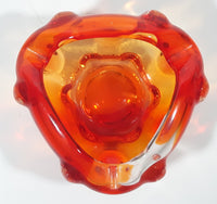 Rare Vintage Murano Style Orange and Red Large Bubbles Art Glass Triple Rest Ash Tray