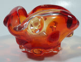 Rare Vintage Murano Style Orange and Red Large Bubbles Art Glass Triple Rest Ash Tray