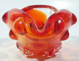 Rare Vintage Murano Style Orange and Red Large Bubbles Art Glass Triple Rest Ash Tray