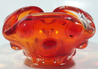 Rare Vintage Murano Style Orange and Red Large Bubbles Art Glass Triple Rest Ash Tray