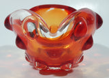 Rare Vintage Murano Style Orange and Red Large Bubbles Art Glass Triple Rest Ash Tray