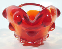 Rare Vintage Murano Style Orange and Red Large Bubbles Art Glass Triple Rest Ash Tray