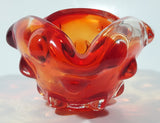 Rare Vintage Murano Style Orange and Red Large Bubbles Art Glass Triple Rest Ash Tray