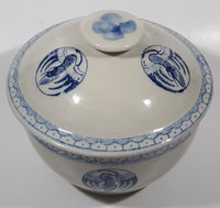 Vintage Chinese Phoenix or Crane Bird Blue and White Heavy Stoneware Soup Rice Tureen Bowl with Lid