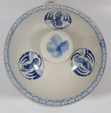 Vintage Chinese Phoenix or Crane Bird Blue and White Heavy Stoneware Soup Rice Tureen Bowl with Lid