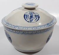 Vintage Chinese Phoenix or Crane Bird Blue and White Heavy Stoneware Soup Rice Tureen Bowl with Lid