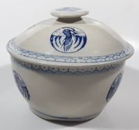 Vintage Chinese Phoenix or Crane Bird Blue and White Heavy Stoneware Soup Rice Tureen Bowl with Lid