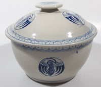 Vintage Chinese Phoenix or Crane Bird Blue and White Heavy Stoneware Soup Rice Tureen Bowl with Lid