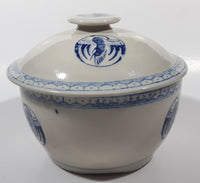 Vintage Chinese Phoenix or Crane Bird Blue and White Heavy Stoneware Soup Rice Tureen Bowl with Lid