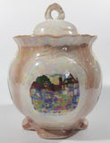Rare Vintage Old Coach House York Woolhampton Bristol Stratford Iridescent White Peach 7 1/2" Tall Jar with Lid