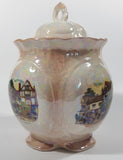 Rare Vintage Old Coach House York Woolhampton Bristol Stratford Iridescent White Peach 7 1/2" Tall Jar with Lid