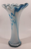 Blue and White Coral 11 1/4" Art Glass Vase