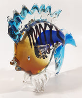 Blue Orange Black Clear Tropical Fish 7 1/4" Long Art Glass Sculpture Figurine