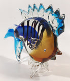 Blue Orange Black Clear Tropical Fish 7 1/4" Long Art Glass Sculpture Figurine