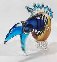 Blue Orange Black Clear Tropical Fish 7 1/4" Long Art Glass Sculpture Figurine