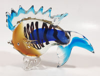 Blue Orange Black Clear Tropical Fish 7 1/4" Long Art Glass Sculpture Figurine