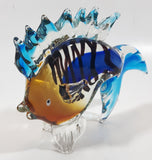 Blue Orange Black Clear Tropical Fish 7 1/4" Long Art Glass Sculpture Figurine