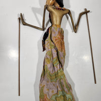 Antique Indonesian Wayang Golek 24" Hand Made Wood Theater Puppet In Traditional Batik Clothing