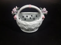 Vintage Porcelain Glass Floral Rose Woven Pattern Easter Basket Decor. - Treasure Valley Antiques & Collectibles