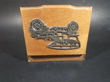 1980s Wooden Playing Card Box w/ Model-T Brass Decor - No cards - Treasure Valley Antiques & Collectibles